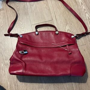 $448 FURLA Red Classic Pebble leather Piper Satchel handbag